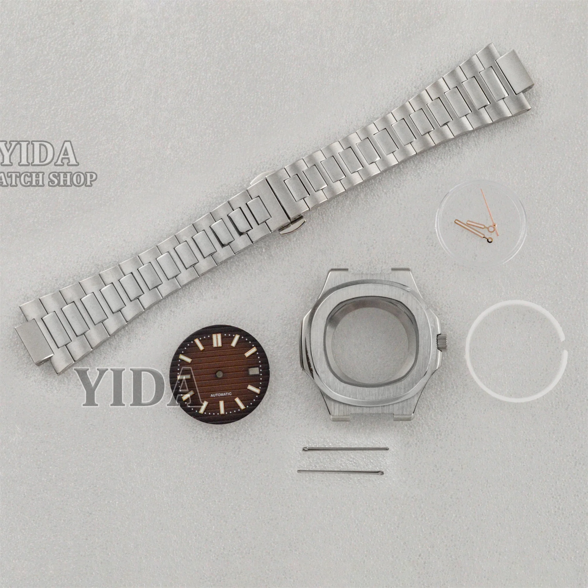 NH35 Cassa In Acciaio Inox 316L 41 millimetri Cassa Dell'orologio Quadrante Della Fascia Verde Lancette Luminose Per NH35 Movimento Automatico Nautilus Strumenti di Riparazione