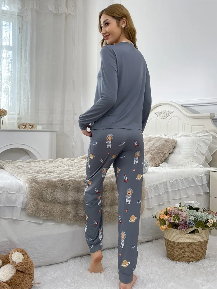Print pyjamapak lente herfst mode O-hals lange mouwen tops lange broek tweedelige set dames casual comfort nachtjapon outfit