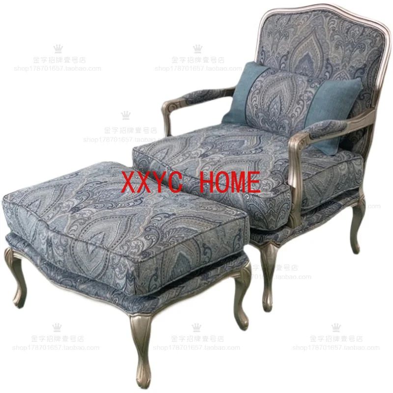 

American Country Retro Solid Wood Leisure Small Sofa Living Room Fabric Craft Single-Seat Sofa Chair