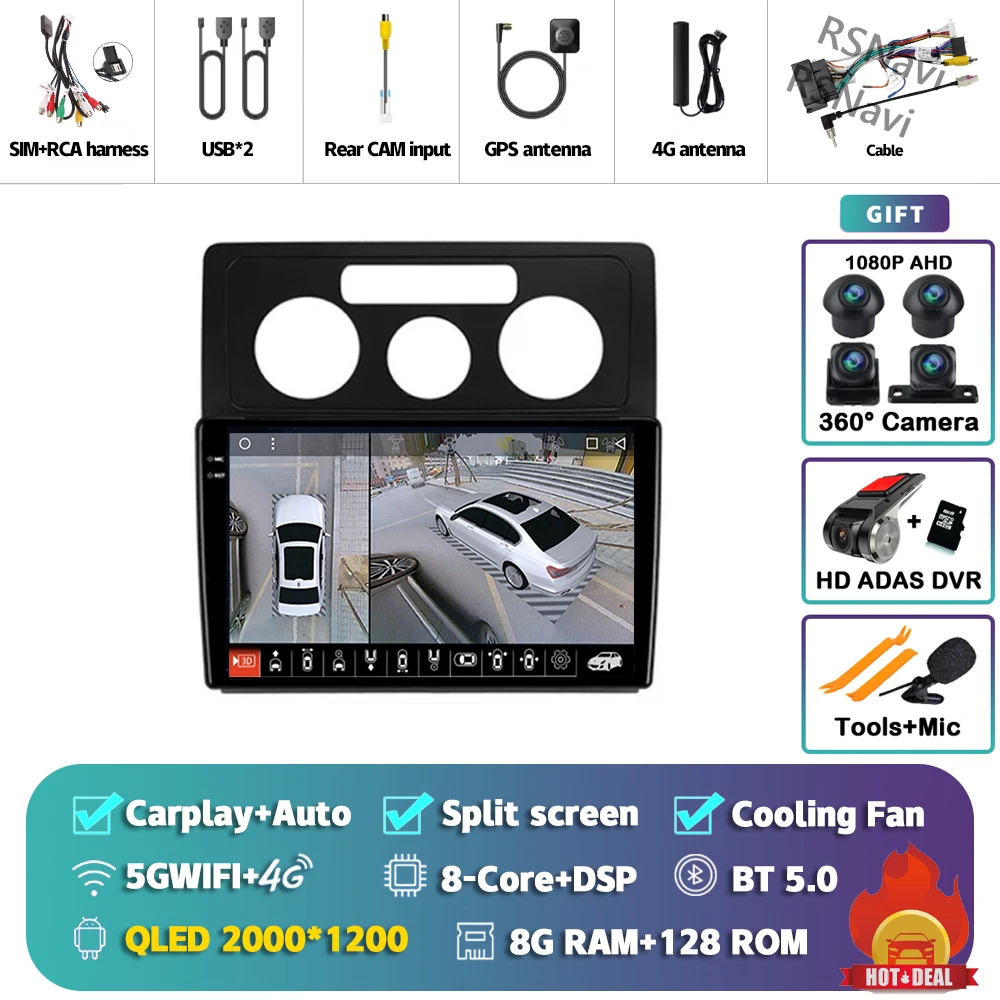 Android 15 Carplay Auto Voor Volkswagen Caddy 2K 3 III 2004-2010 Autoradio Navigatie 2Din DSP Video speler Head Unit BT Stereo