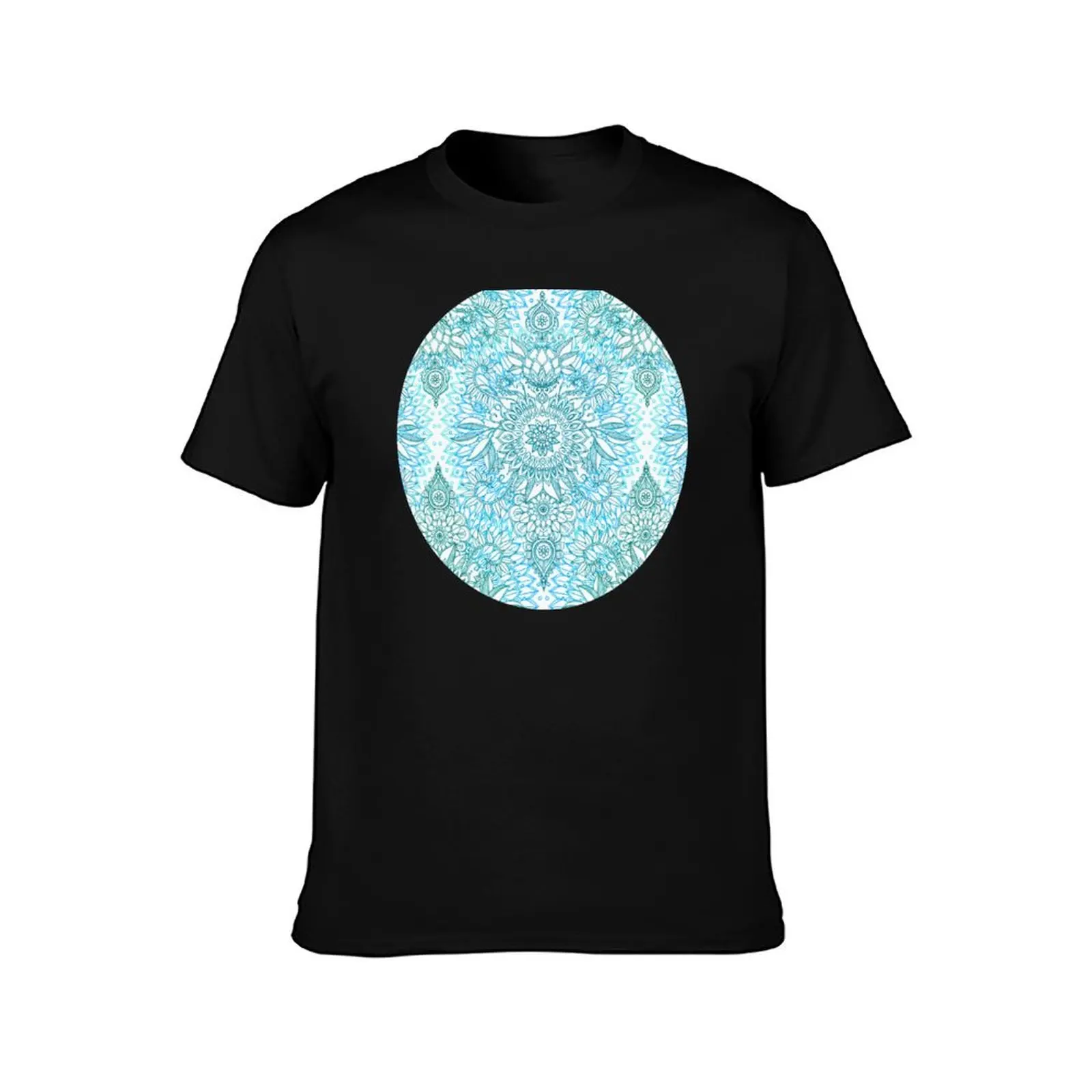 Turquoise Blue, Teal & White Protea Doodle Pattern T-Shirt graphic tee shirt boys whites sublime slim fit t shirts for men