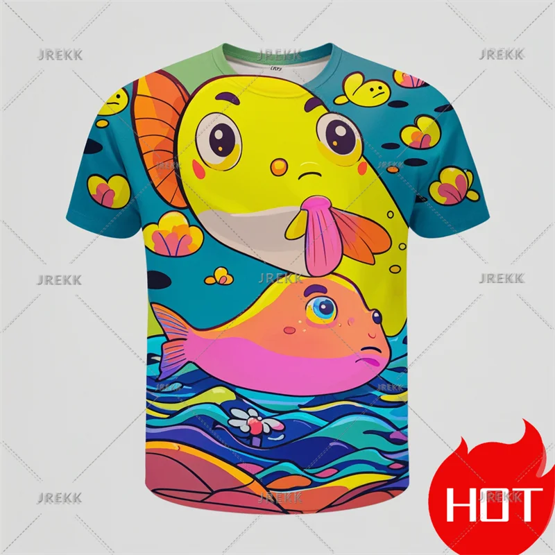 New Summer 3D Cute Animal Puffer Fish Print T Shirt For Men Tetraodontidae Graphic Tee Shirts Kid Funny Streetwear T-shirts Tees