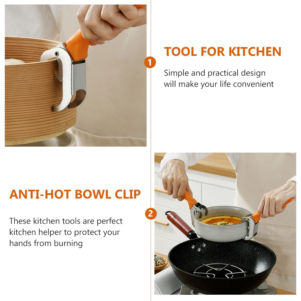 

2pcs Anti-Hot Plate Anti-Scalding Pan Clip Clamp Stainless Steel Kitchen Gripper Tray Holder Pan Dish Tool For Home Use