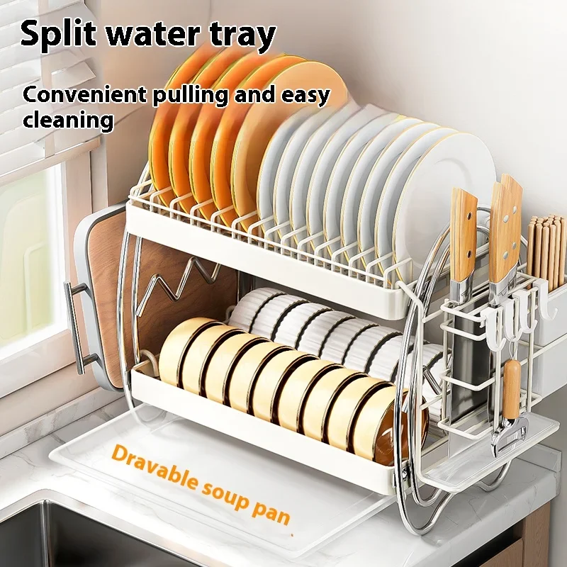 

CANBOUN Dish Drying Rack 2 Tier Dish Shelf For Kitchen Counter Large Dish Drying Rack With Drainboard Utensil Holders Kitchen St