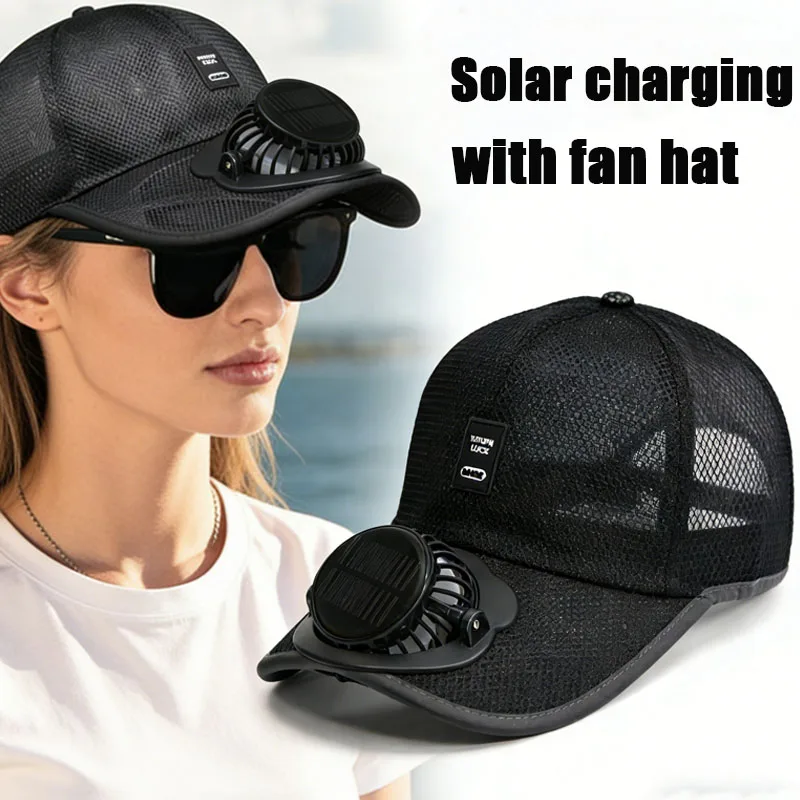 Baseball Cap with Charging Fan Solar Powered Summer Mesh Sun Hat for Men Women Outdoor Breathable UV Protection Cooling Headwear