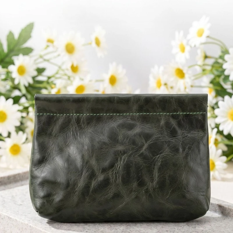 Vintage Wrinkle Genuine Leather Magnetic Pouch Unisex Soft Cowhide Storage Bag for Bracelet Beads Jewelry Coins and Small Items