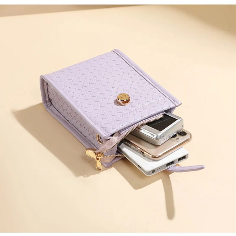 Crossbody Bags for Women 2024 New Weave Shoulder Bags Simple Mini PU Leather Female Mobile Phone Bags Casual Printing Handbags