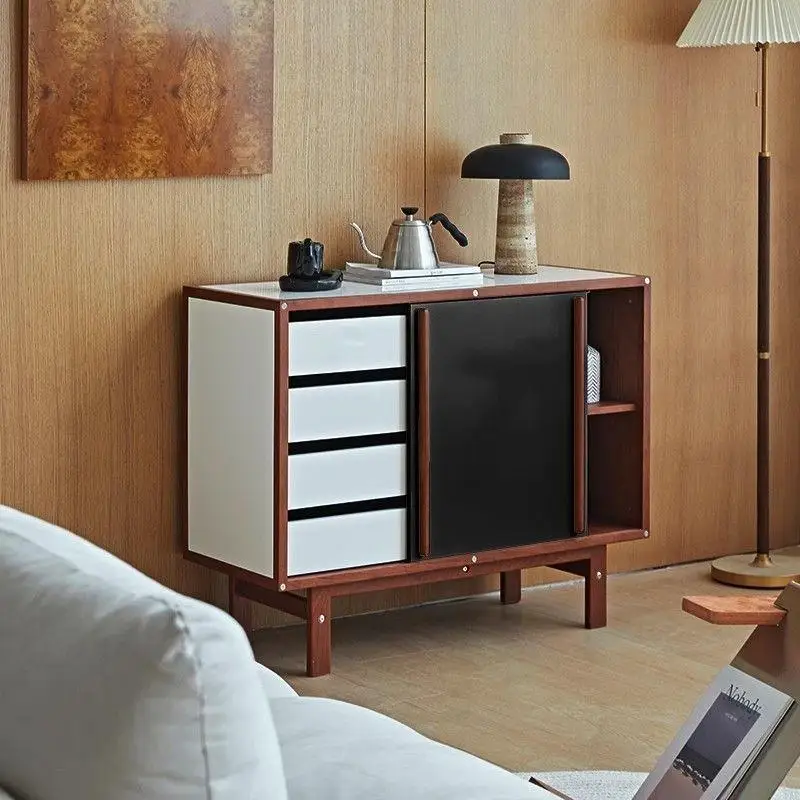 Solid wood side cabinet, dining side cabinet, storage floor-to-ceiling low cabinet, Nordic retro
