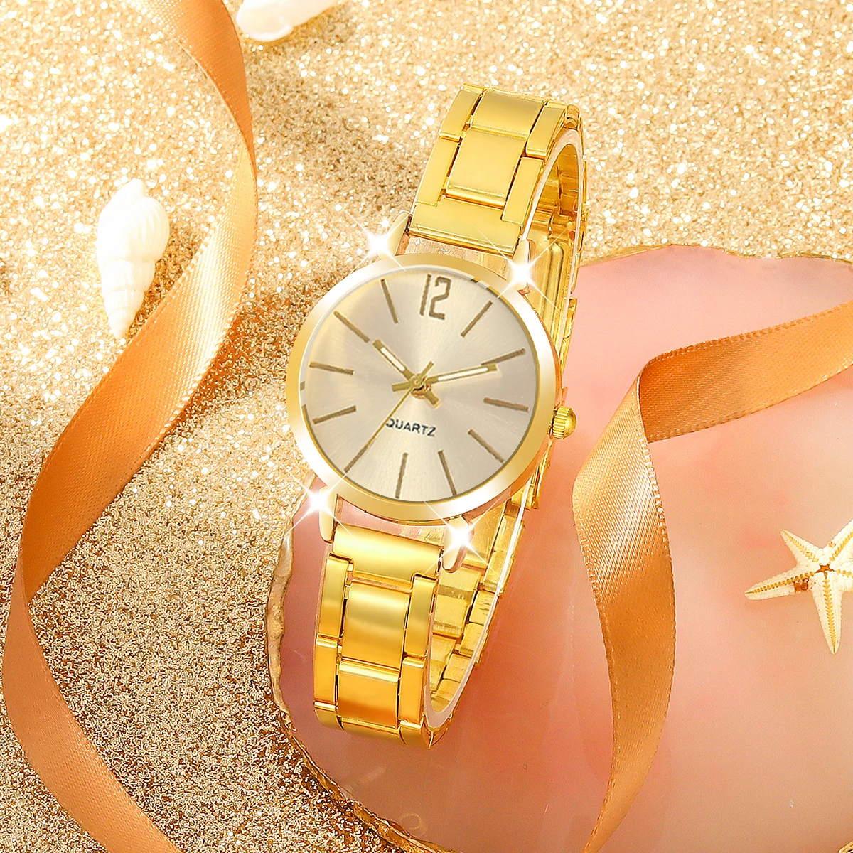 2pcs Set Watch Luxury Women Simple Dial Hollow Strap Fashion Gold Bracelet Quartz Wristwatch Student Ladies Watches Reloj Mujer