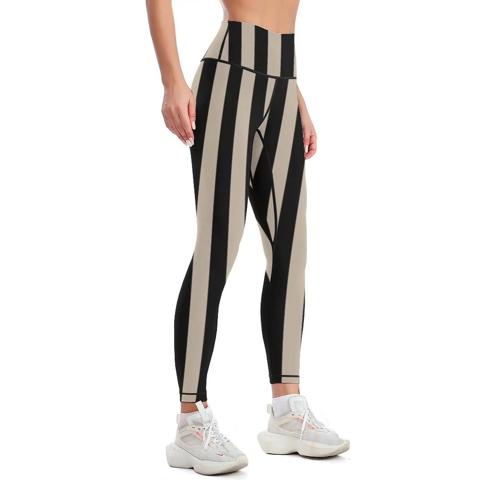 Dark Vanilla Brown and Black Vertical Stripes Leggings gym sportswear woman sporty woman push up gym wear Womens Leggings