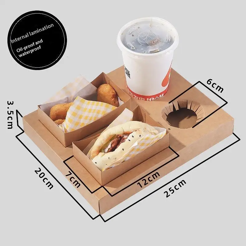 10 Pcs Kraft Paper Picnic Spring Outing Food Box Commercial Pack For Hamburger Snack Juice Beverage Tray