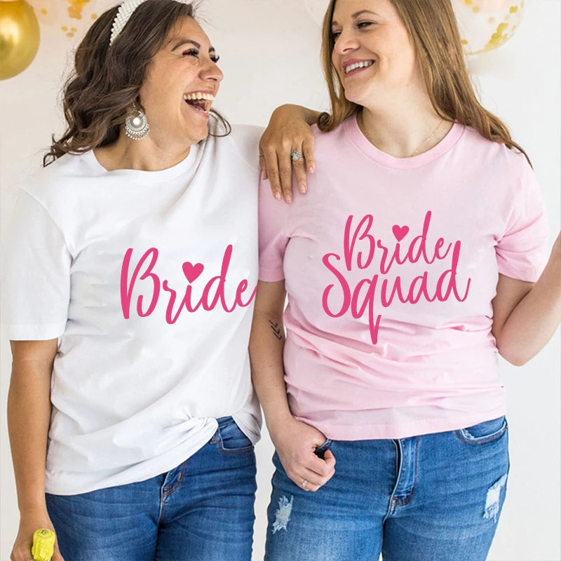 Женская футболка Bride Squad, рубашка для девичника Team Bride, топы для свадебного душа и помолвки для подружек невесты, свадебные футболки