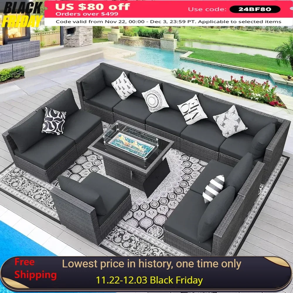 Wicker Patio Furniture Sectional Conversation Sofa Set with 43