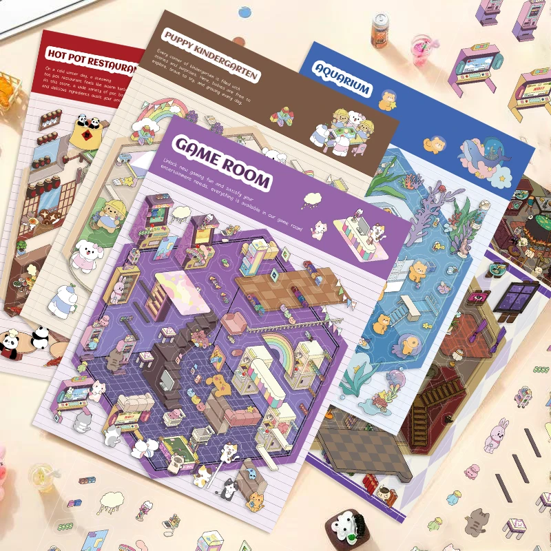 همبرغر متجر كاندي التارو بطاقة الرمال الجليد متجر المناظر الطبيعية الإغاثة ملصقات 3D مجسمة منزل ملصقات شفافة بدون