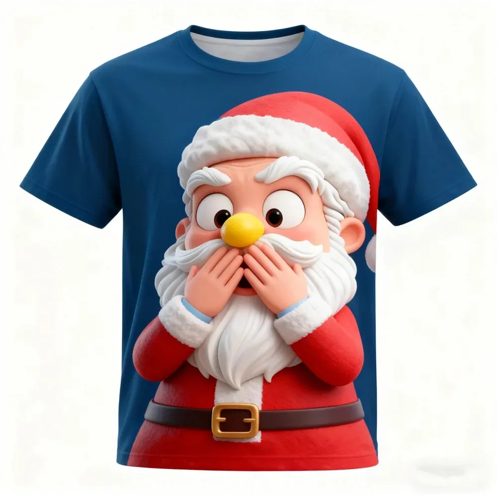 

3d Printed Christmas Santa Claus Men's Loose Summer T-Shirt With O-Neck And Short Sleeves, Comfortable And Fun, Large Size