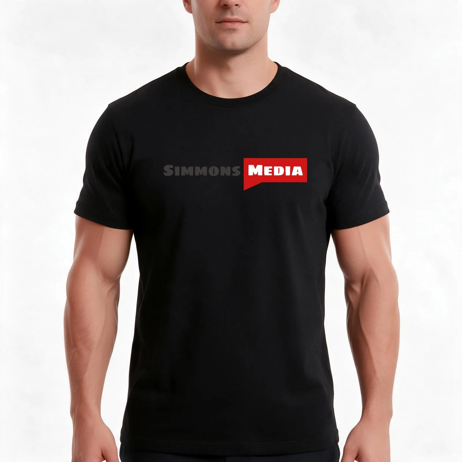 Simmons Media T-Shirt, Summer Casual Cotton Tee, Oversized Streetwear Tops, Vintage Graphic Print, Loose Fit Short Sleeve