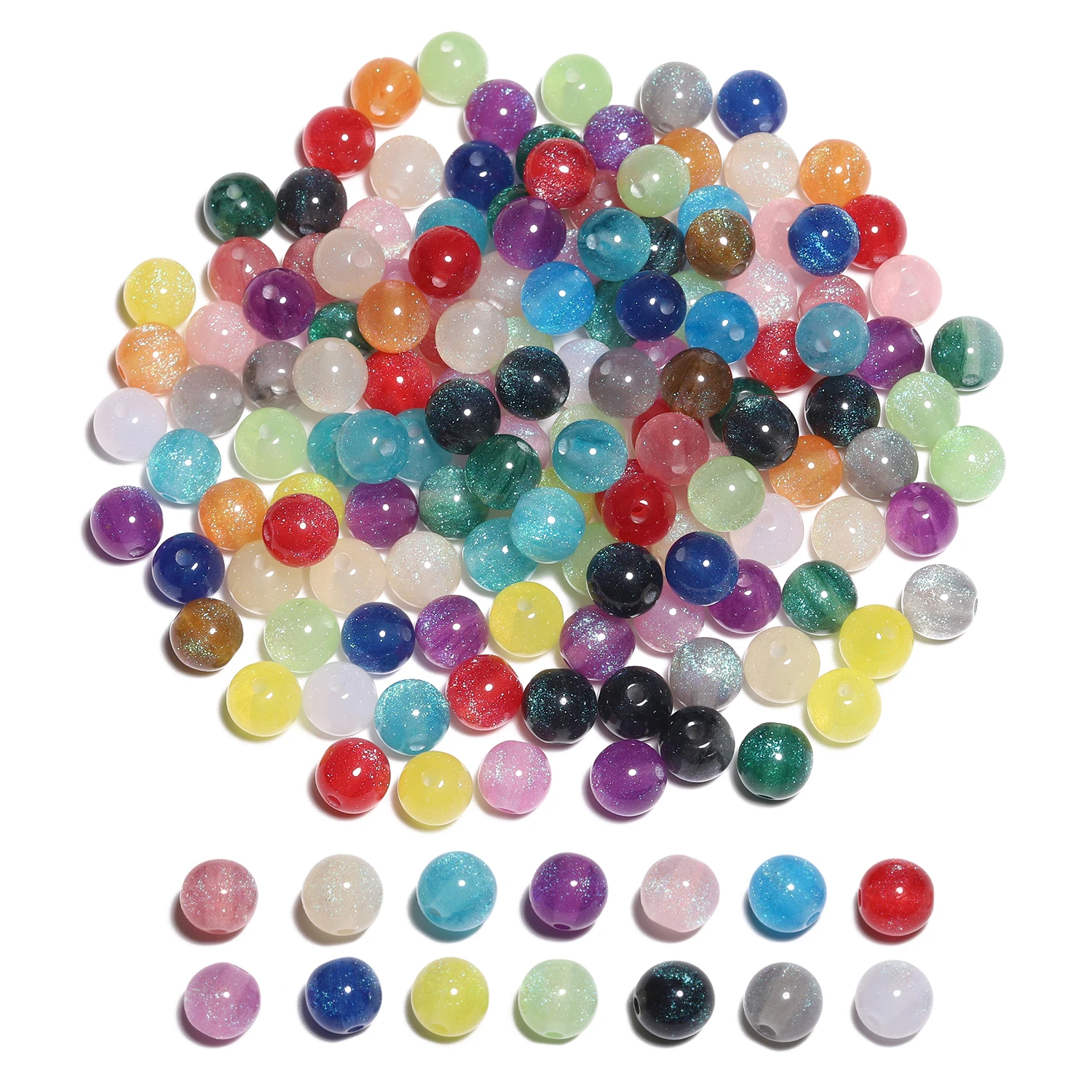 50Pcs 8mm 무작위 여러 가지 빛깔의 수지 좋은 반짝이 구슬 활력 독특한 아크릴 라운드 루즈 비즈 수제 DIY 쥬얼리 만들기