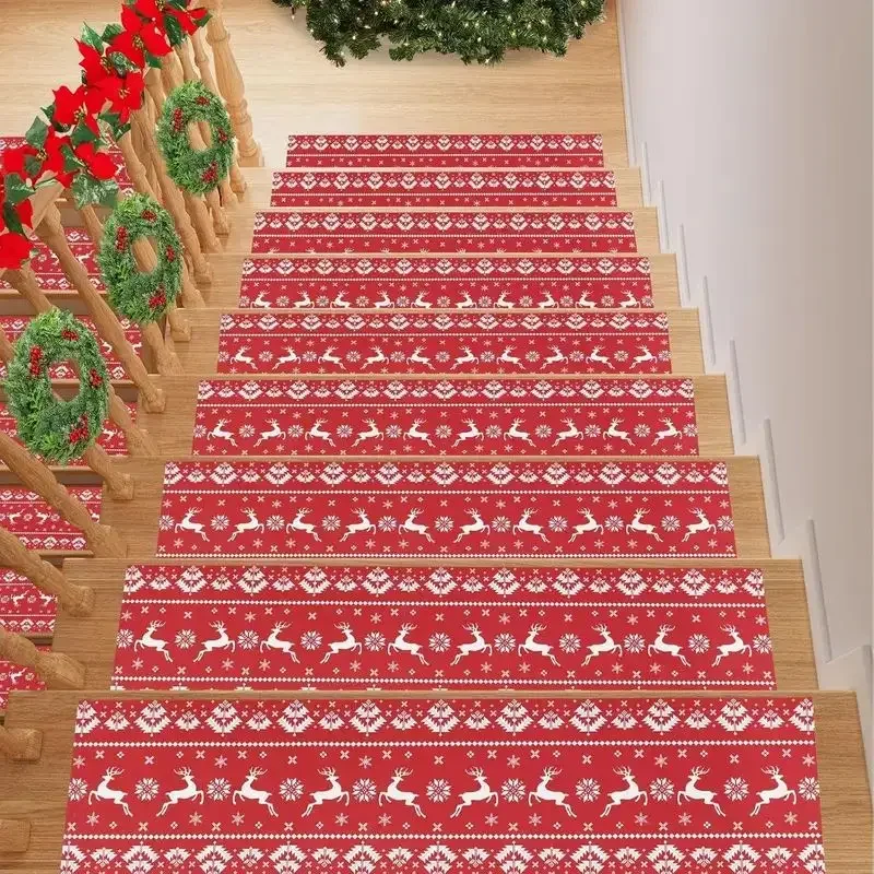 VIKAMA Weihnachts-Treppenprofil aus Holz, rutschfest, wasserabsorbierend, Treppenschutzpolster, Winter-Weihnachtsdekoration