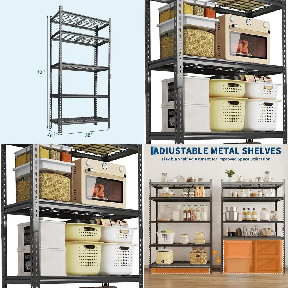 

Промышленный регулируемый стеллаж на 5 полок (36x16x72 дюйма), грузоподъемность 2200 фунтов, для гаража, подвала, кухни и склада