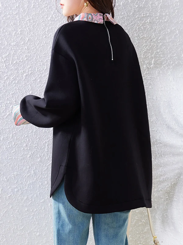 Thiened Fce Hoodie Women's Loose Fit Casual Vintage Patchwork Knitwear Winter New Sle Large Size Fem Top