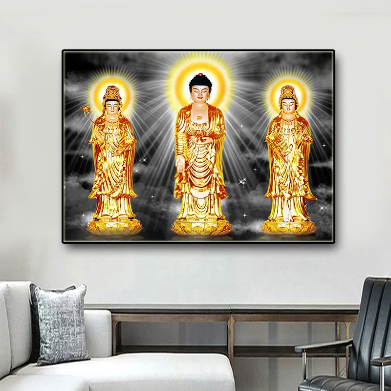 

Cross stitch kit Cotton thread full embroidery Trinity of western paradise Amitabha Avalokitesvara mahasthamaprapta Stitchwork