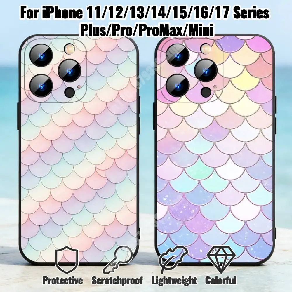 

Shimmer Mermaid Scale Phone Case for iPhone 17 16 Pro Plus Air 16E 15 14 13 12 11 Max Mini X XR XS Soft Silicone Cover