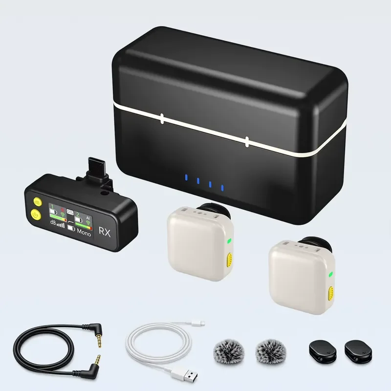 24bit 48kHz Wireless Mic 2 Mic Group Use with Charging Case Mini Mic OEM ODM for Android PCs for Mukabang Vlog