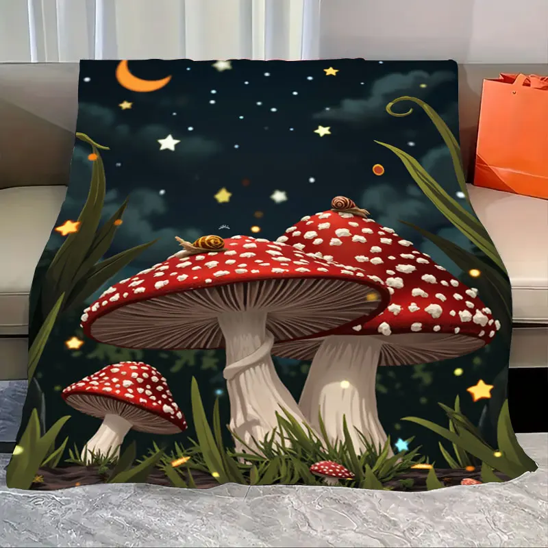 

1pc Flannel Blanket Enchanted Forest Mushroom Night Sky Blanket - Cozy & Vibrant Design