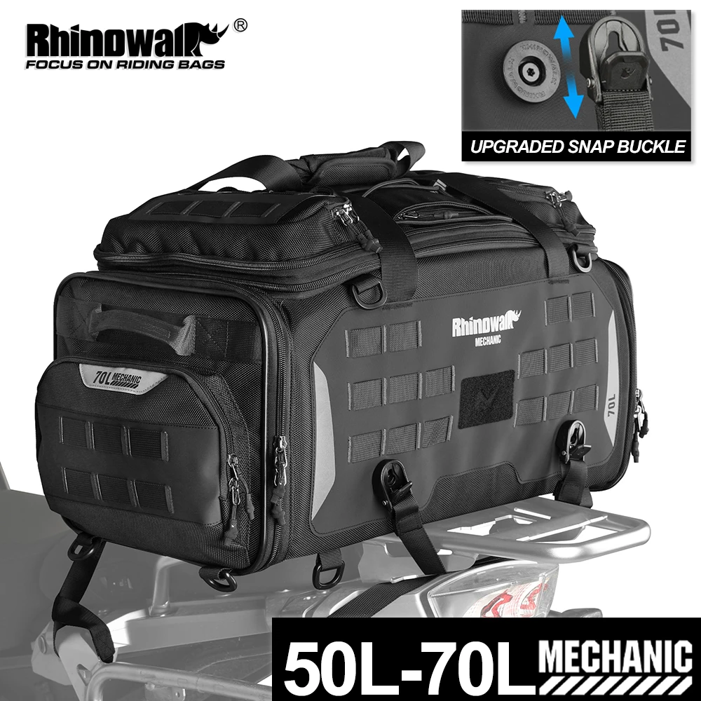 Rhinowalk Motorcycle Tail Bag Waterproof 50-70L Expandable Back Seat Bag Dry-Wet Separation Versatile Backpack 14