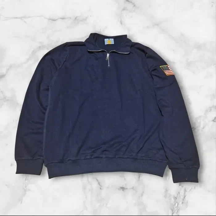 

Мужская толстовка в американском ретро-стиле с вышивкой, на молнии до четверти, популярная модель Y2K, с воротником-стойкой, оверсайз, мужская одежда