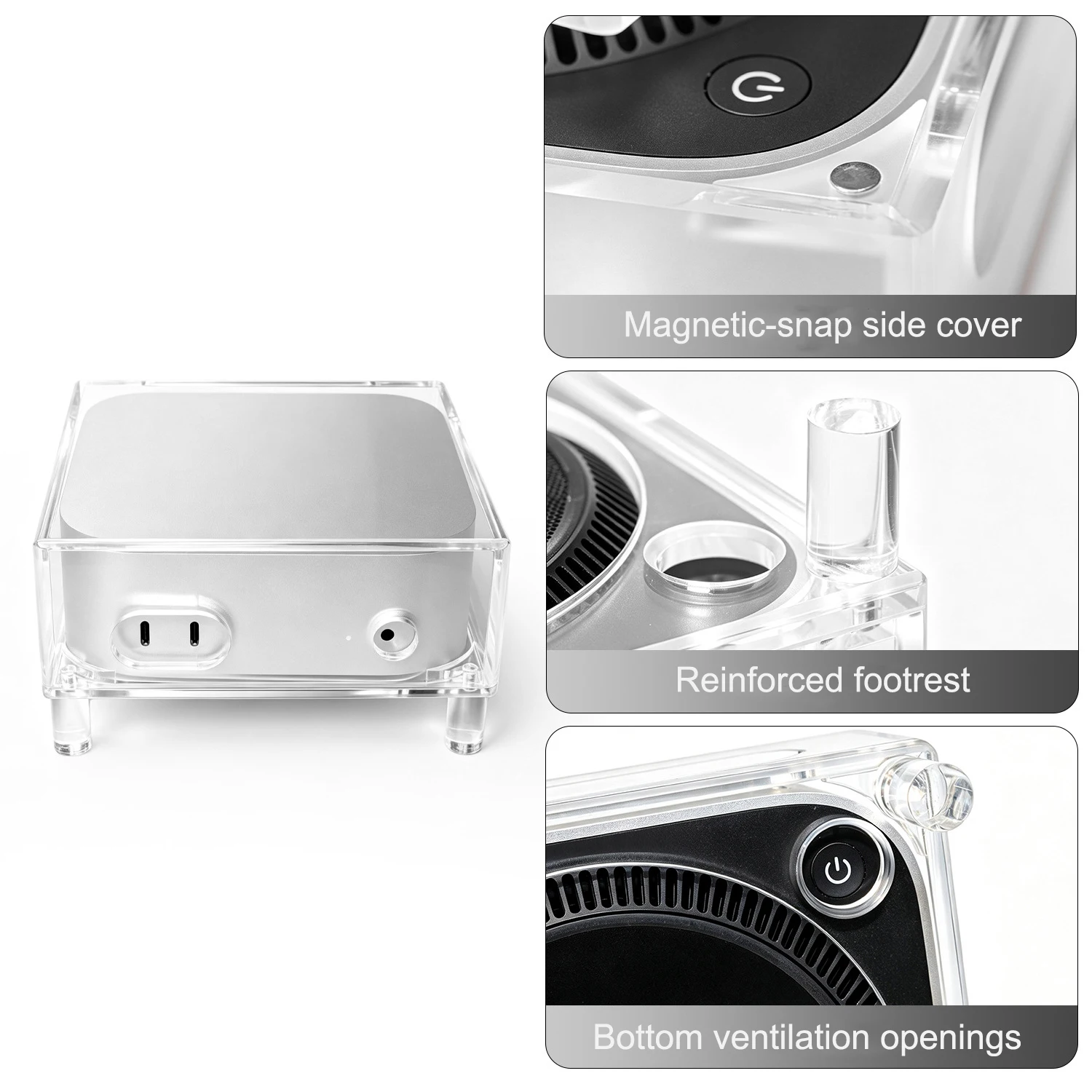 For Mac mini M4 Case Invisible Protective Cover with Airflow Ventilation Precision Cutouts Shockproof Stand Feet