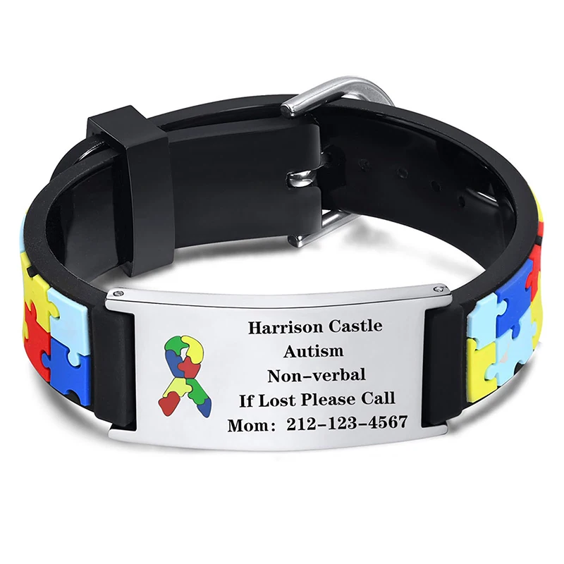Custom Kids Personalized Medical ID Bracelet-Silicone Autism Allergy Seizure Cute ID Wristband with Medical Alert Badge for Kids