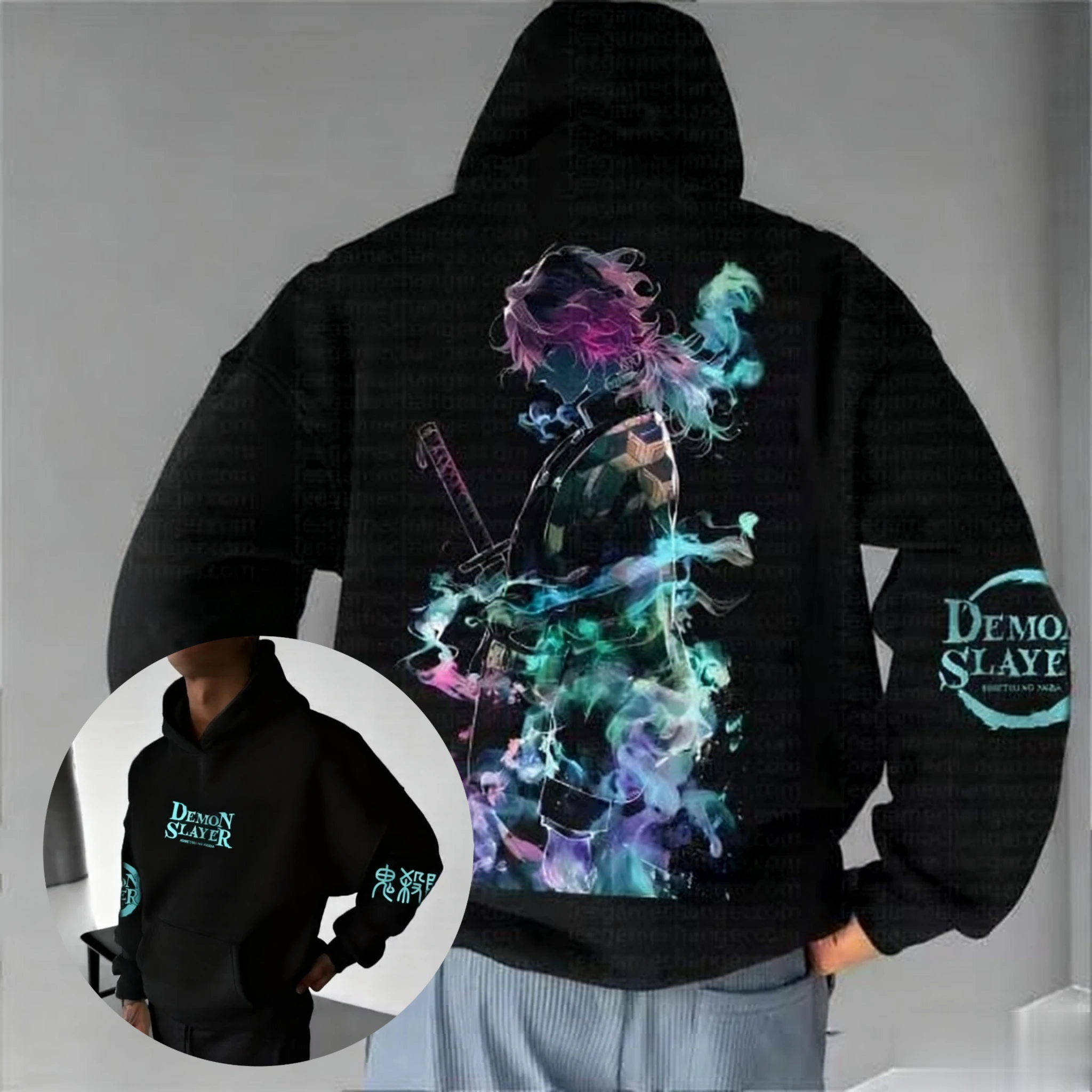 

Толстовка с рисунком Demon Slayer для мужчин и женщин, пуловер, толстовка большого размера с винтажным принтом, уличная одежда, повседневные топы с длинными рукавами, модные Y2k