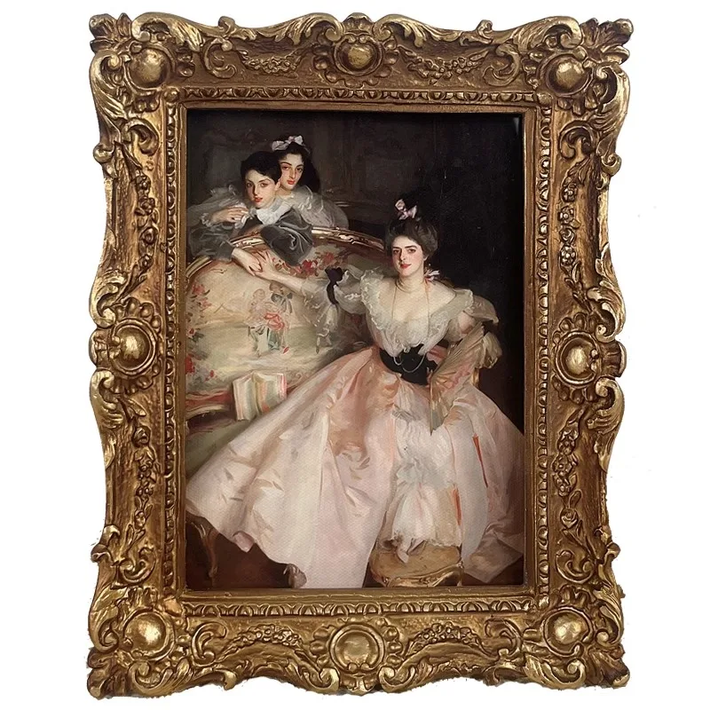 French retro oil painting decorative painting hanging painting engraved classical photo frame table living room bedroom entrance