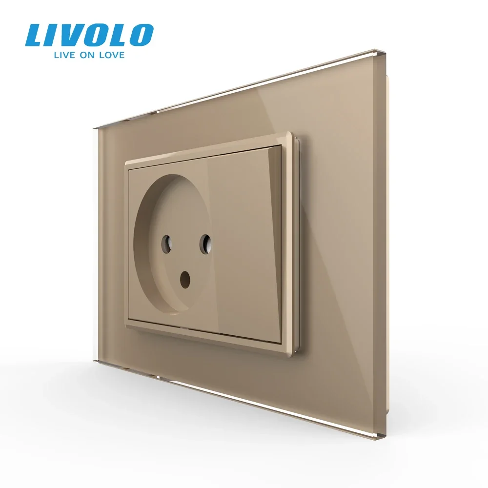 Tomada de Energia Israelense Livolo com Interruptor de Botão de 1 Tecla, Painel de Vidro Cristal, AC 110~250V 16A, Tomada de Parede Israelense VL-C9C1IL.MKS-1