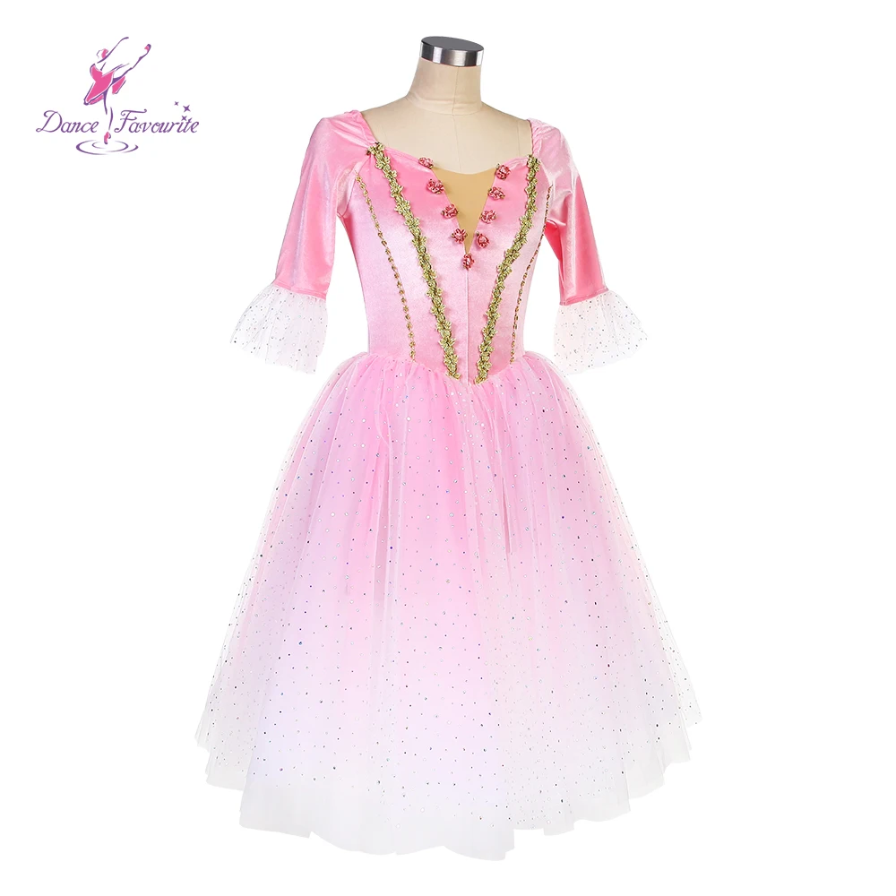 

Розовая романтическая длинная балетная пачка с рукавами средней длины, балетные пачки для вальса с цветами 25049