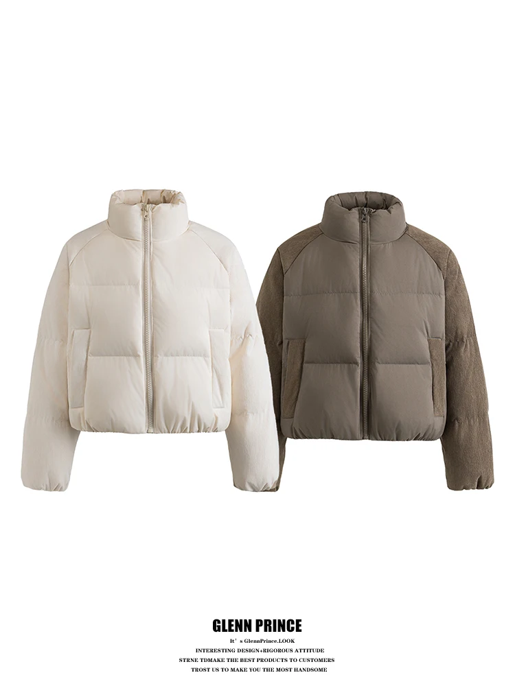 Chaqueta de plumón estilo patchwork retro para mujer, color blanco, plumas de ganso, ropa de abrigo cálida, estilo coreano, novedad de invierno