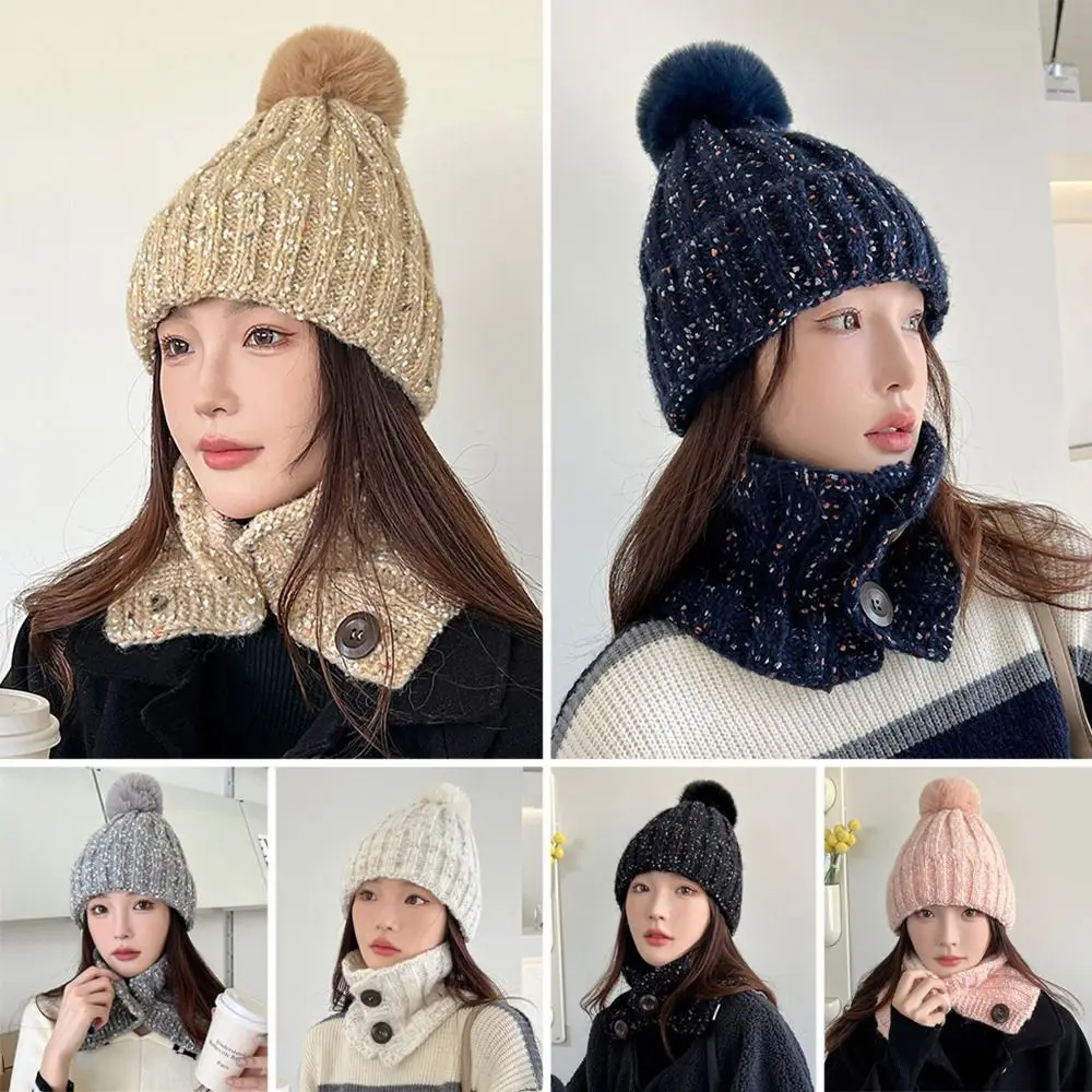 

Casual Two-piece Set Warm Hat Windproof Coldproof Hat Scarf Set Knitted Hat for Outdoor Riding