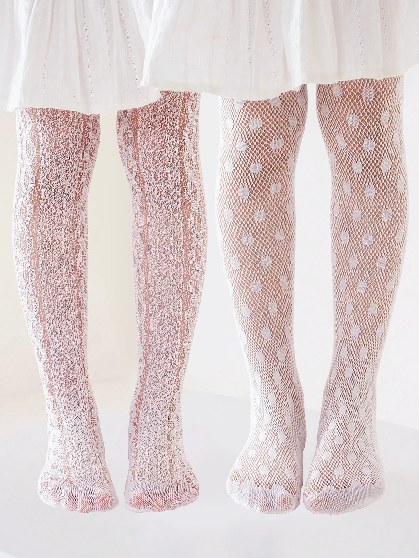 2 Pairs of Girls' White Summer Mesh Thin Stockings, Fashion Lolita Style Tight Pantyhoses Perfect for Girls to Wear in Any Occasion