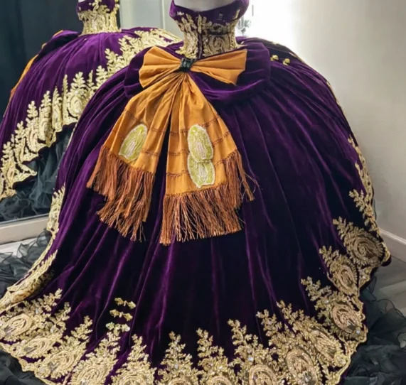 dark purple and gold quinceanera dresses Black Princess 15 Ball Gown Ruffels Birthday Gowns Embroidery Corset Sweet 16 Dresses Customized swimsuit cover-up
