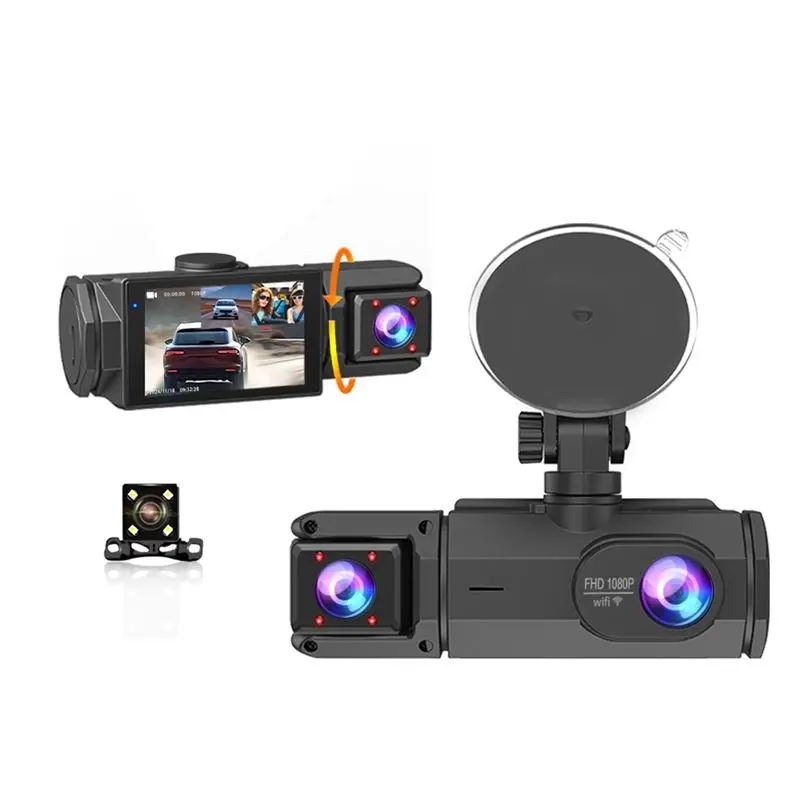 ELECT-Car DVR Camera 1080P 3-Lens Dash Cam Wifi Inside Vehicle Three Way Video Recorder Dashcam Registrator Camcorder