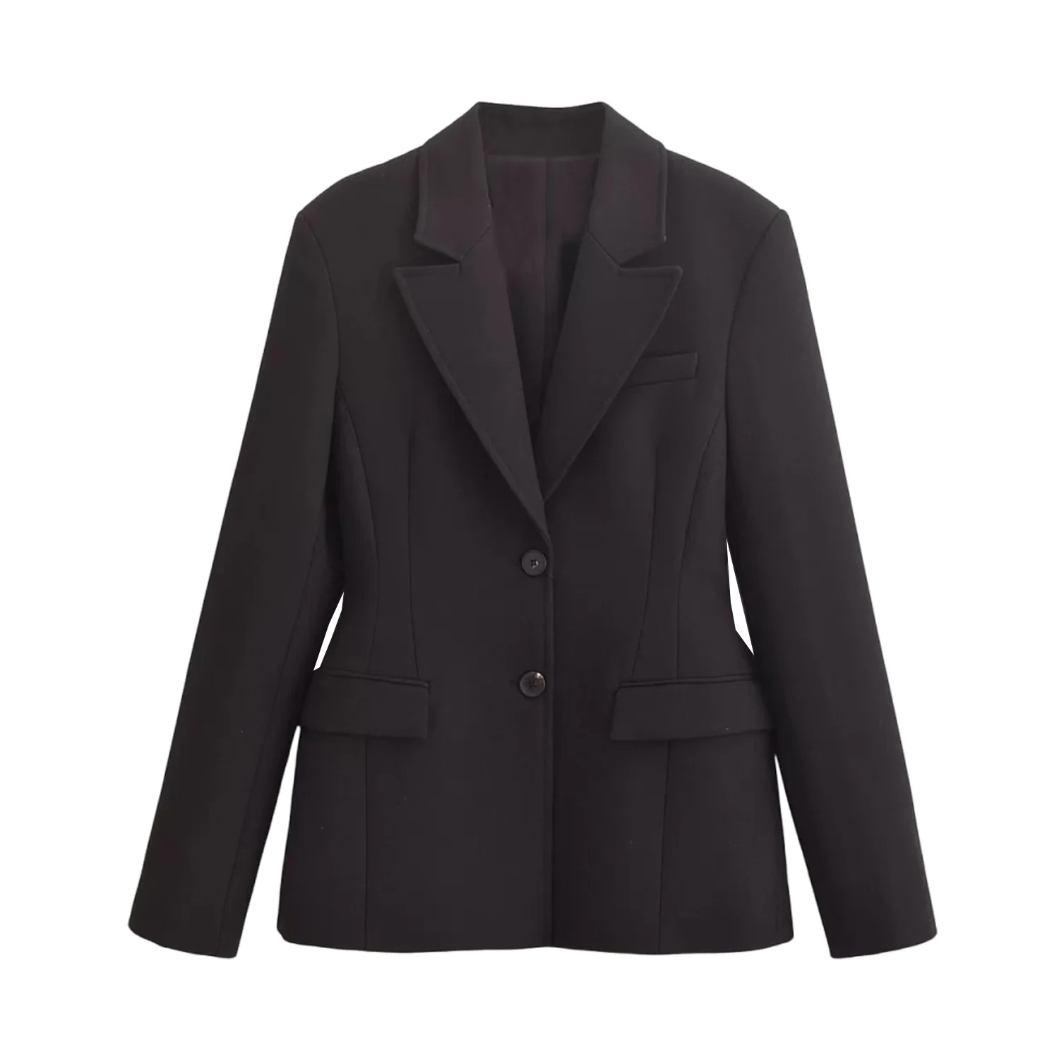 PB&ZA dames 2024 herfst- en winternieuw colbert met revers- en schoudervullingen, korte jas met enkele rij knopen voor woon-werkverkeer