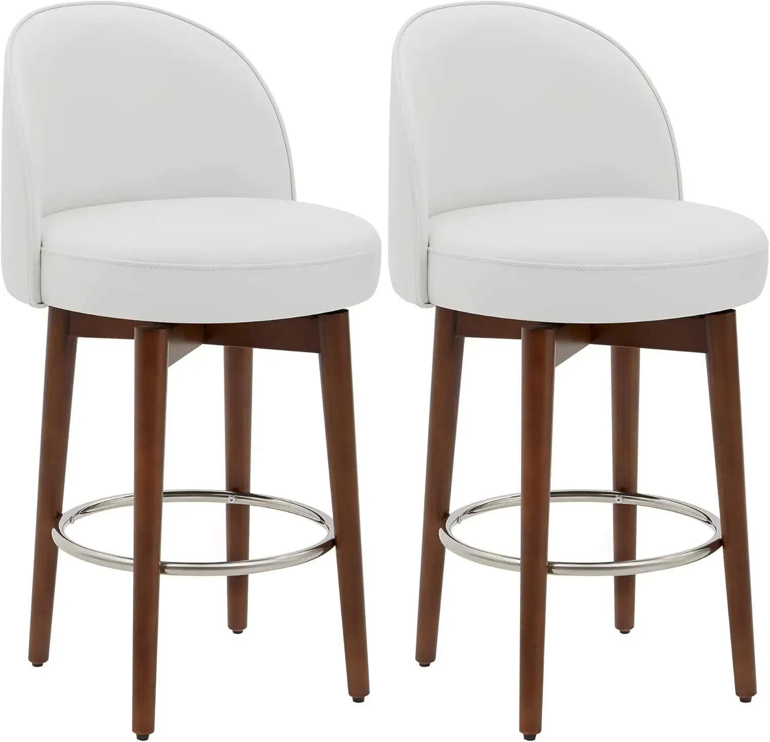 Juego de 2 taburetes de bar con altura de mostrador, taburetes de bar giratorios con certificación FSC para isla de cocina, altura de asiento de 26,4" de alto, cuero sintético, blanco