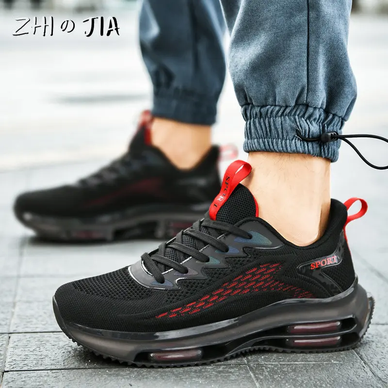 Zapatillas de deporte transpirables de malla de punto para hombre, zapatos informales a juego con cojín de aire elevado, calzado de Fitness para correr al aire libre, verano, 2025