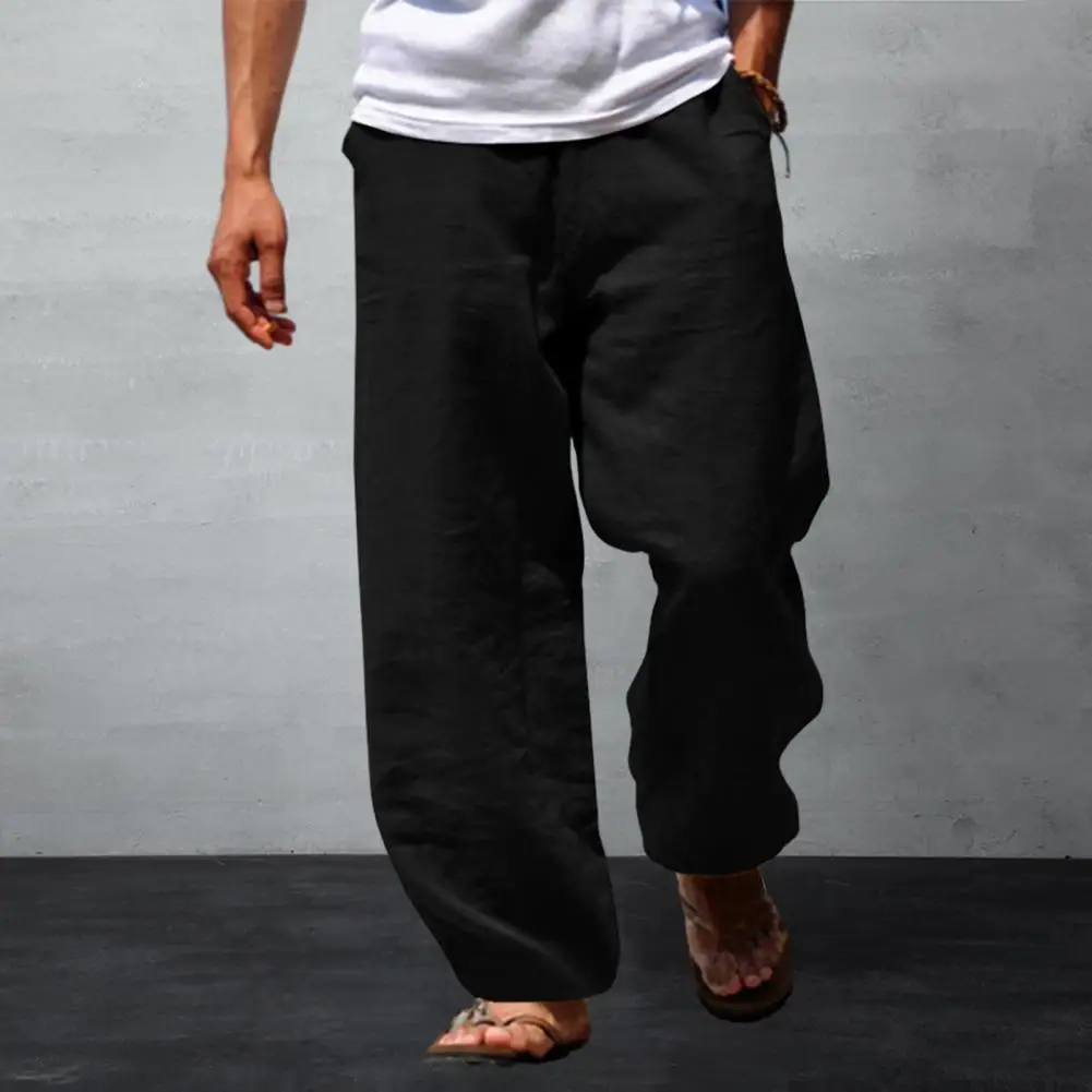 Pantalones casuales cómodos para hombre, pantalones casuales de cintura elástica con bolsillos, pierna ancha, ropa de calle, ropa de diario de moda