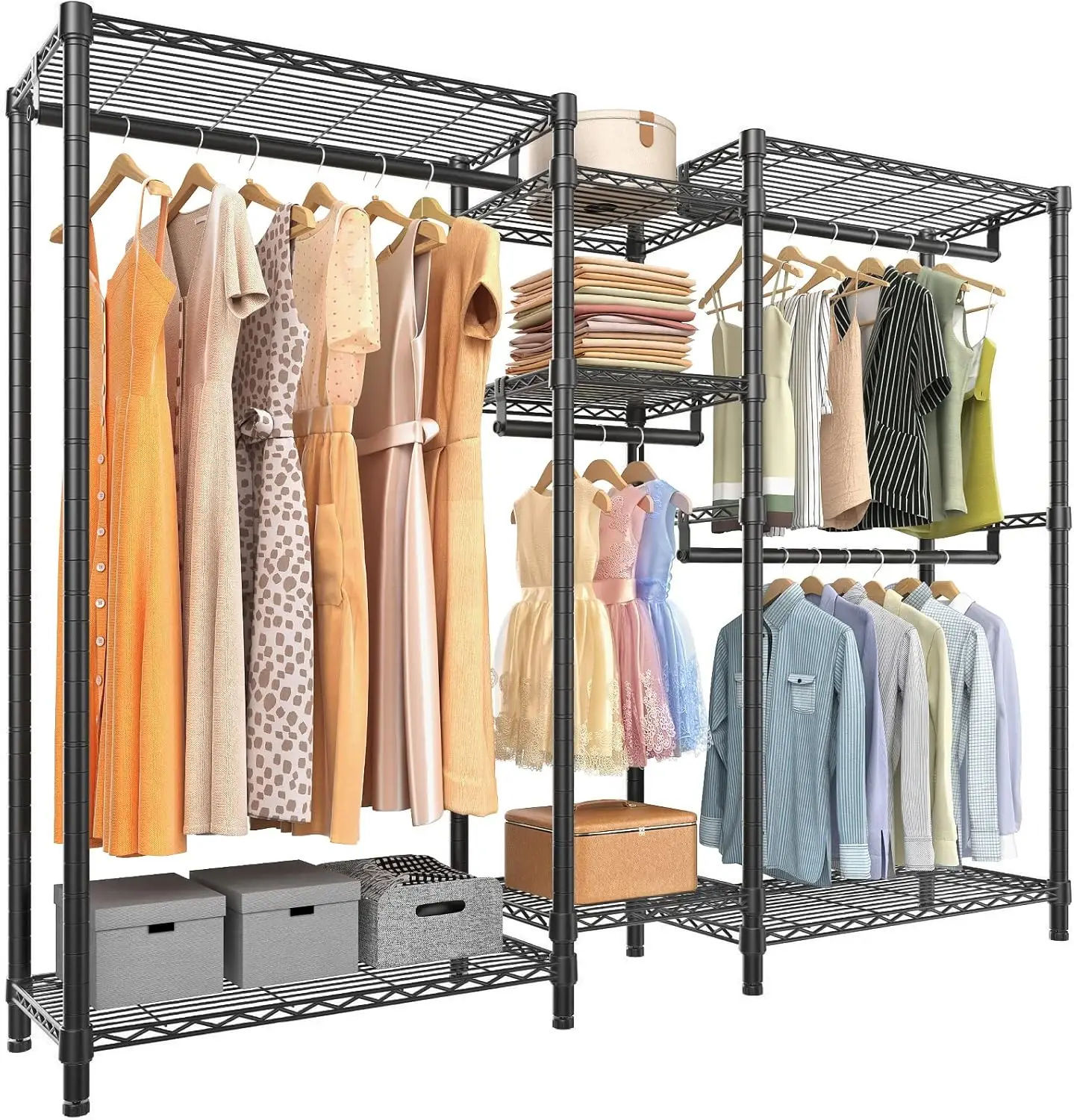 V6 Wire Garment Rack Heavy Duty Clothes Rack for Hanging Clothes, Metal Freestanding Closet Wardrobe Rack Max Load 750lbs(Black)