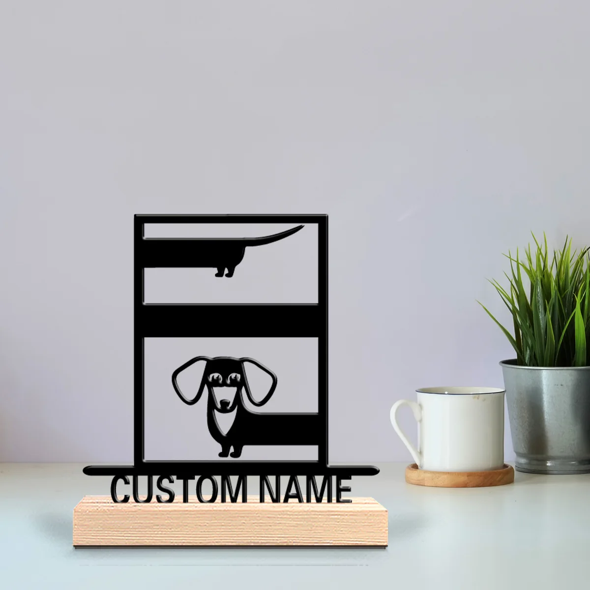 1pc Fun Personalized Custom Dachshund Metal Statues Pet commemorative gift with wooden base desktop art suitable for pet