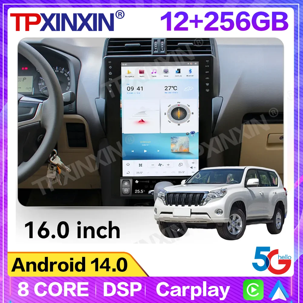 

16,0 "авто Android 13.0 автомобильный радиоприемник с GPS-навигацией для Toyota Prado 2018-2020 CarPlay HiCar стерео мультимедийный плеер головное устройство DSP
