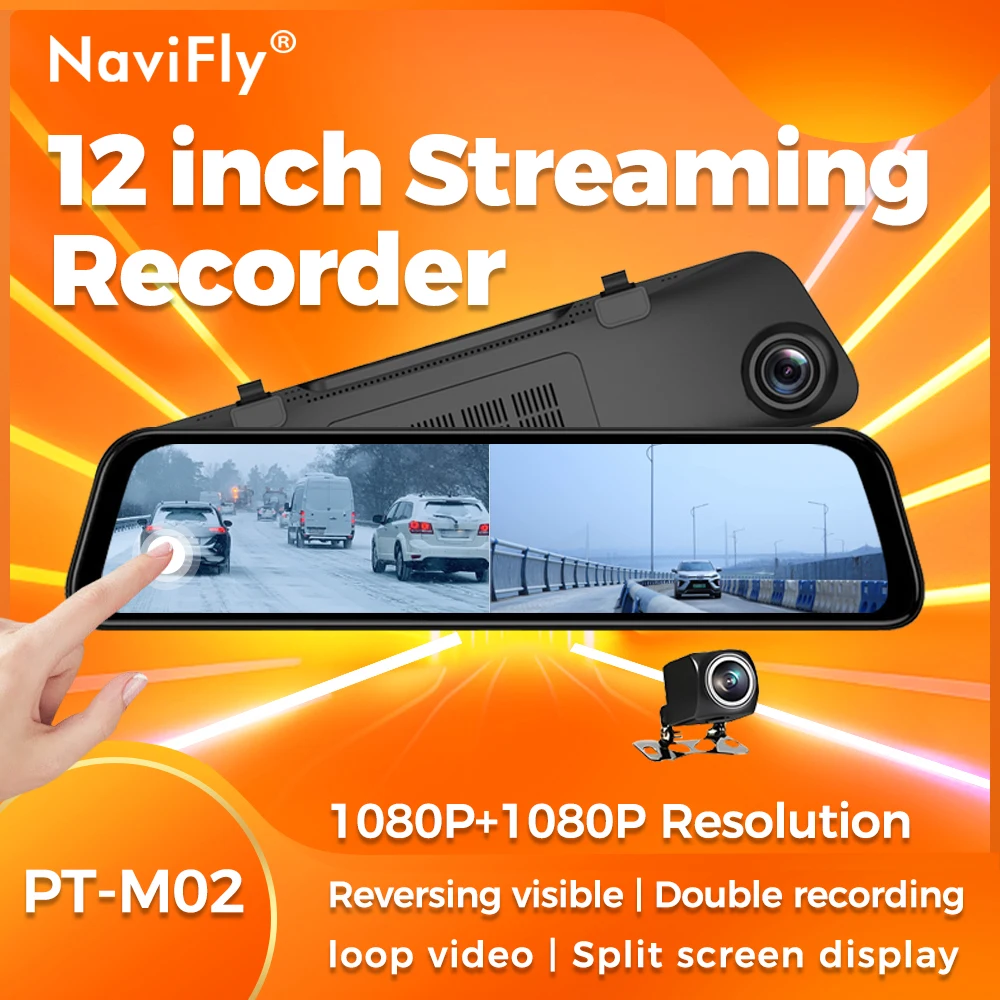 

Navifly 10 / 12inch IPS Screen Streaming Recorder Car DVR Camera Double Reversing Video Recorder HD 1080P Split screen display