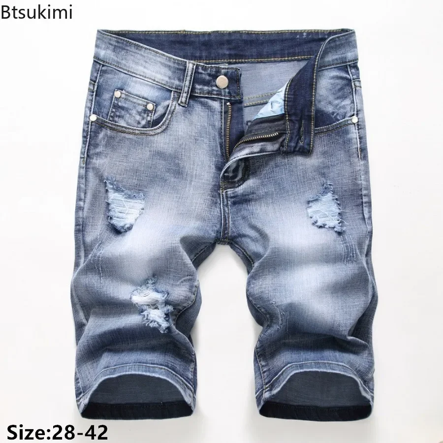 Letnie nowe męskie jeansy Trend Retro Męskie szorty jeansowe Stretch Slim Hip Hop Klasyczne krótkie jeansy z dziurami dla mężczyzn Duży rozmiar 28-42